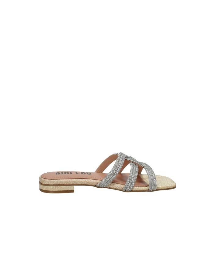 Bibi Lou 844z69hg Sandalo ciabattina con strass in pelle e rafia Beige