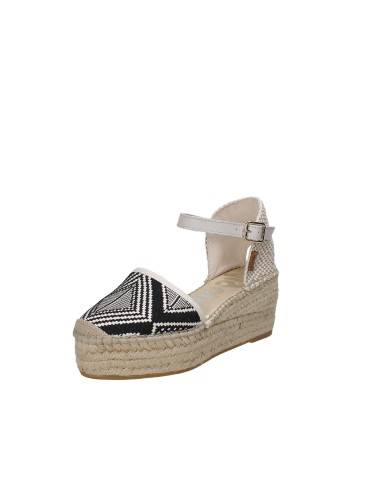 Vidorreta 07100 Espadrillas alta con zeppa in tessuto Bianco e Nero Vidorreta 07100 Espadrillas alta con zeppa in tessuto Bianco e Nero