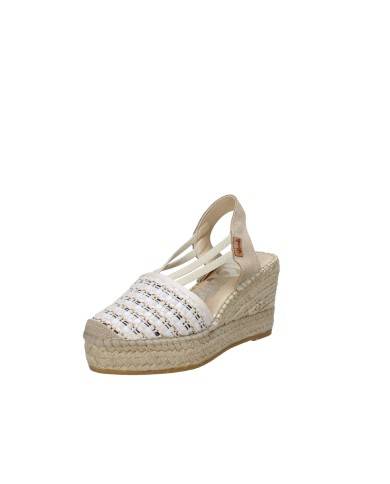 Vidorreta 18400 Espadrilla zeppa alta in tessuto e camoscio Bianco e Nero Vidorreta 18400 Espadrilla zeppa alta in tessuto e camoscio Bianco e Nero