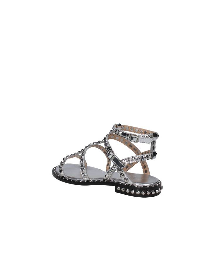 Ash Precious 09 Sandalo basso borchiato in pelle laminata e specchio Argento Ash Precious 09 Sandalo basso borchiato in pelle laminata e specchio Argento