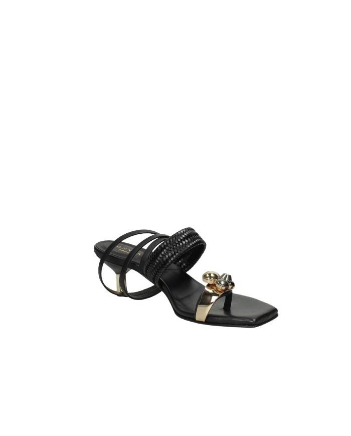 DonnaRì dc13g Sandalo infradito alto con cinturino caviglia in pelle Nero