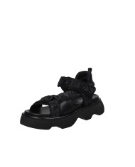 Jeannot 522.E Sandalo in raso con strass e pelle Nero