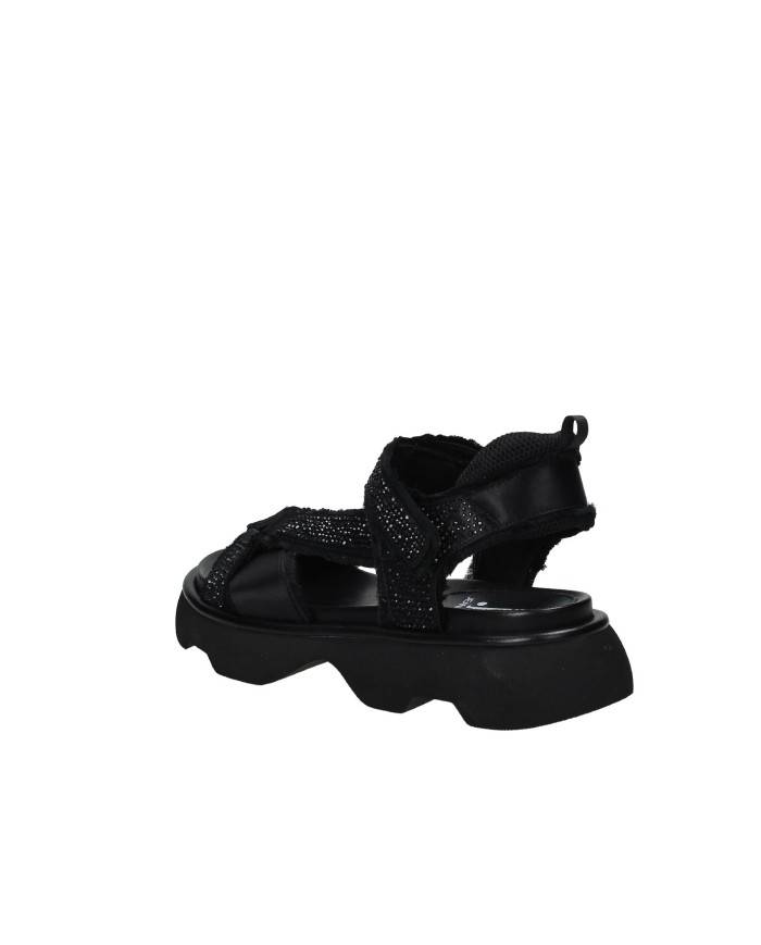Jeannot 522.E Sandalo in raso con strass e pelle Nero