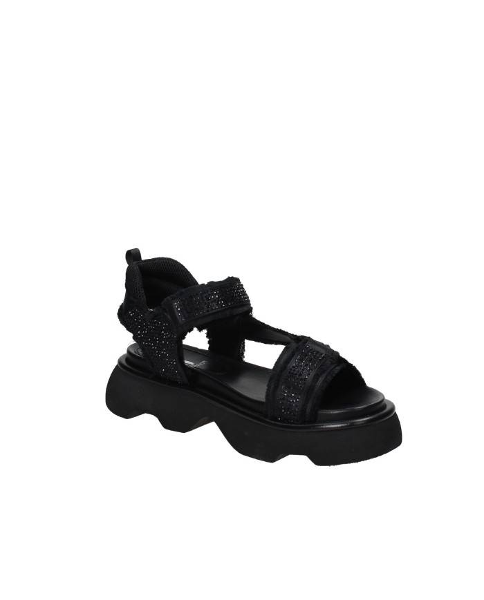 Jeannot 522.E Sandalo in raso con strass e pelle Nero