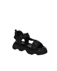 Jeannot 522.E Sandalo in raso con strass e pelle Nero