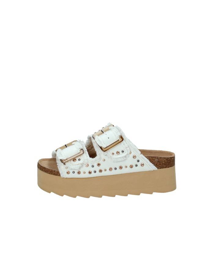 Colors of California Bes41n.whi Sandalo platform con doppia fibbia in denim Bianco