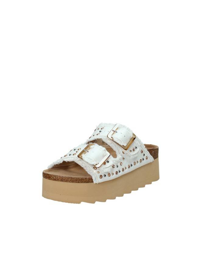 Colors of California Bes41n.whi Sandalo platform con doppia fibbia in denim Bianco