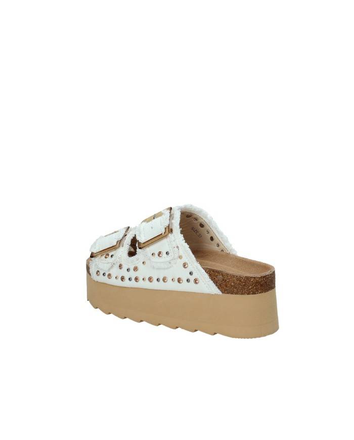 Colors of California Bes41n.whi Sandalo platform con doppia fibbia in denim Bianco