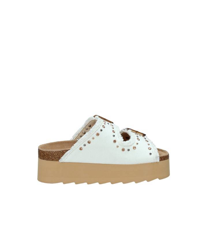 Colors of California Bes41n.whi Sandalo platform con doppia fibbia in denim Bianco