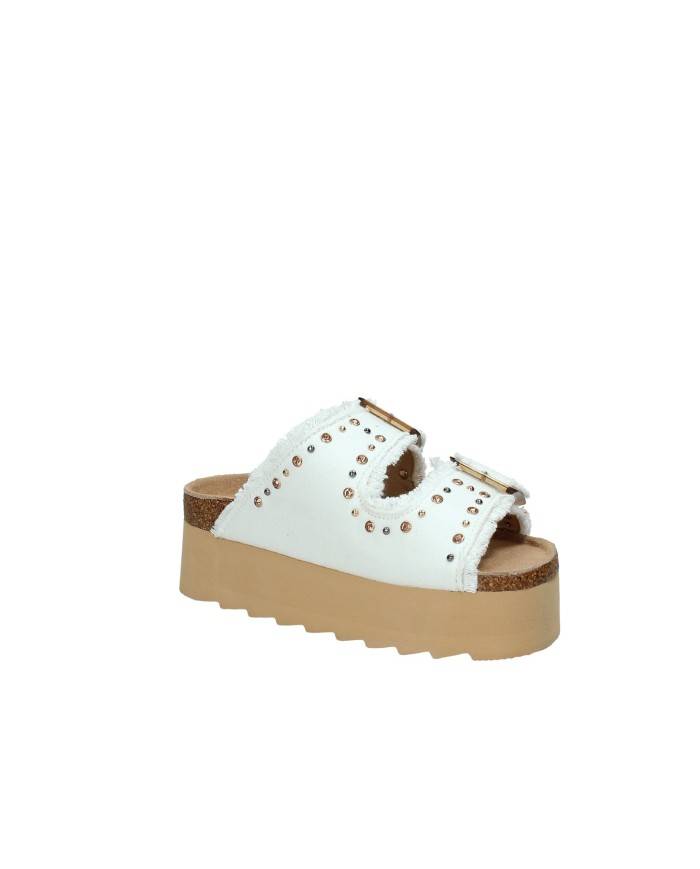 Colors of California Bes41n.whi Sandalo platform con doppia fibbia in denim Bianco