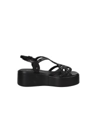 Gianmarco Sorelli 2264 Sandalo con zeppa in pelle intrecciata Nero