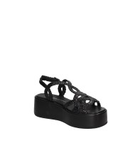 Gianmarco Sorelli 2264 Sandalo con zeppa in pelle intrecciata Nero