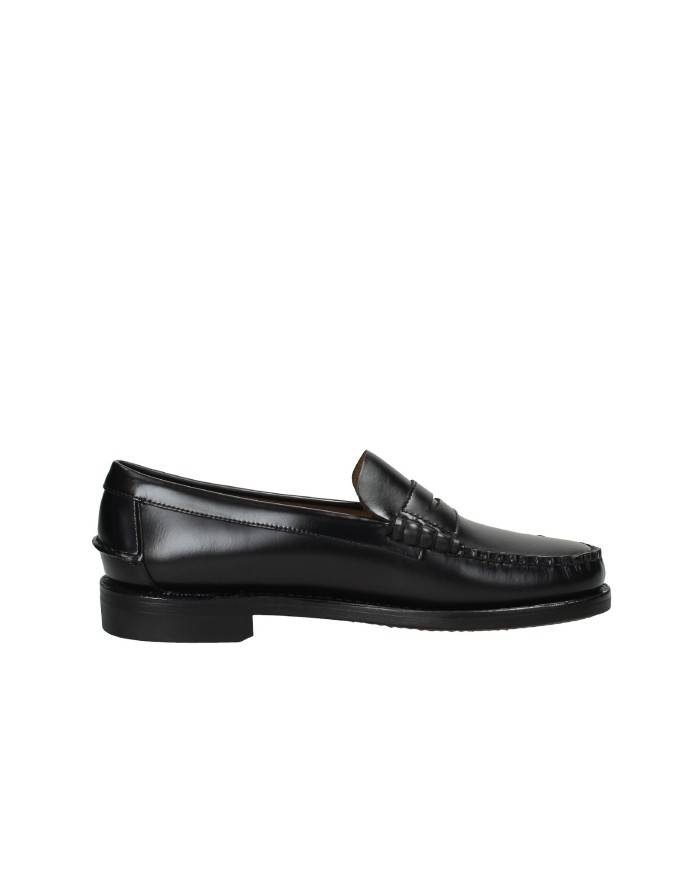 Sebago Classic Dan.M Mocassino uomo "penny loafer beefroll" in pelle spazzolata liscia Nero