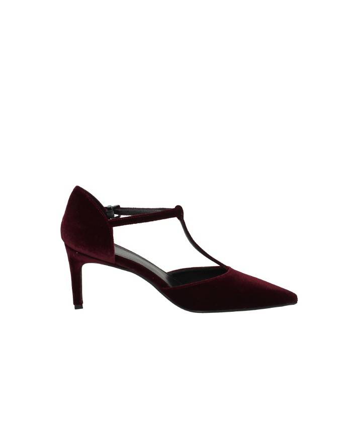 Chantal 2725 Décolleté con cinturino alla caviglia T-Bar in velluto Bordeaux Chantal 2725 Décolleté con cinturino alla caviglia T-Bar in velluto Bordeaux