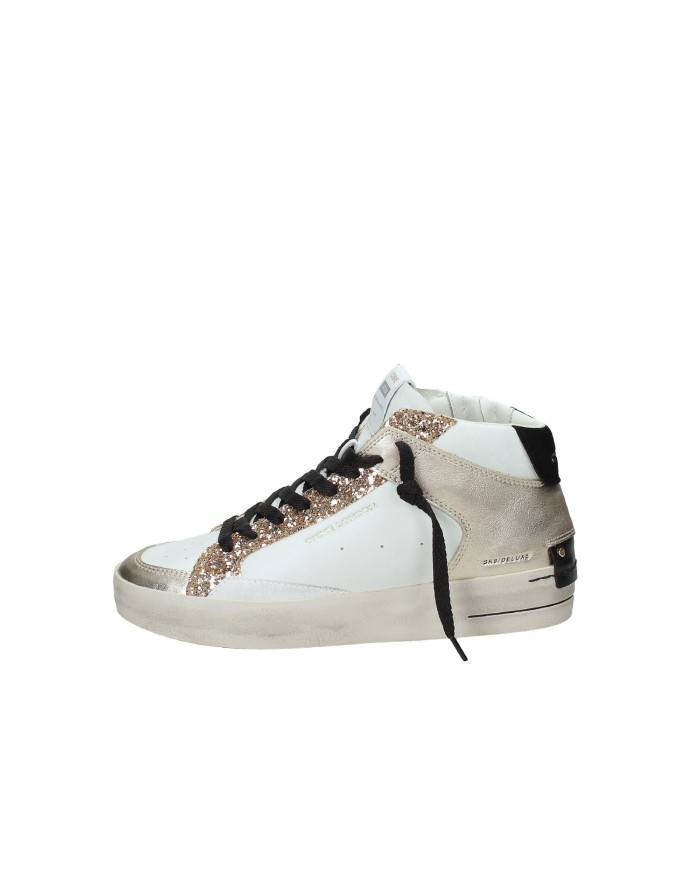 Crime London Sk8 Delux Mid.21150 Sneaker alta con glitter e zip in pelle di vitello Bianco e Oro
