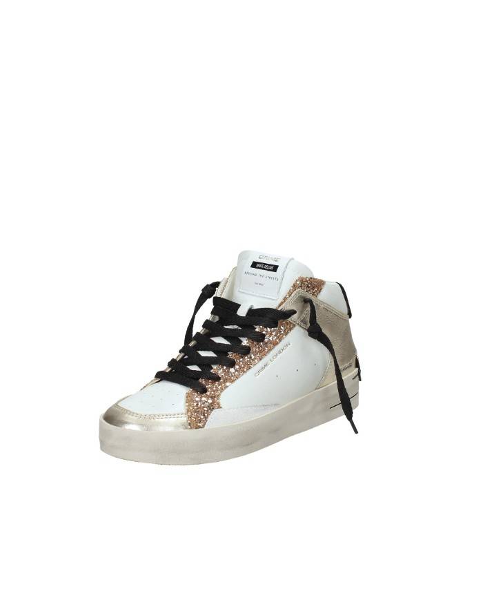 Crime London Sk8 Delux Mid.21150 Sneaker alta con glitter e zip in pelle di vitello Bianco e Oro
