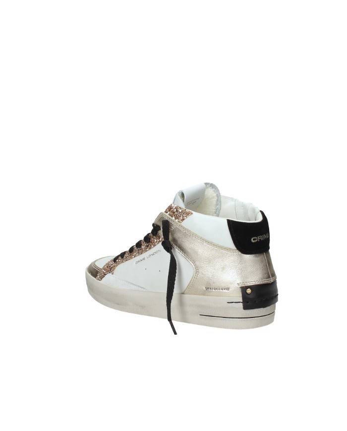 Crime London Sk8 Delux Mid.21150 Sneaker alta con glitter e zip in pelle di vitello Bianco e Oro