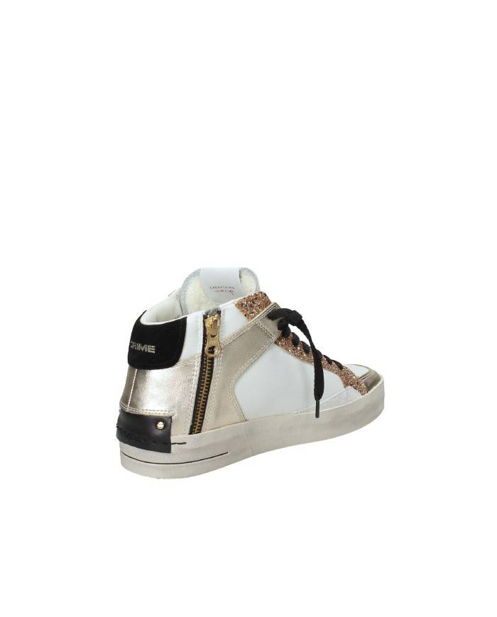 Crime London Sk8 Delux Mid.21150 Sneaker alta con glitter e zip in pelle di vitello Bianco e Oro
