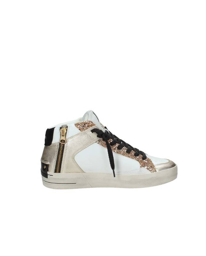 Crime London Sk8 Delux Mid.21150 Sneaker alta con glitter e zip in pelle di vitello Bianco e Oro