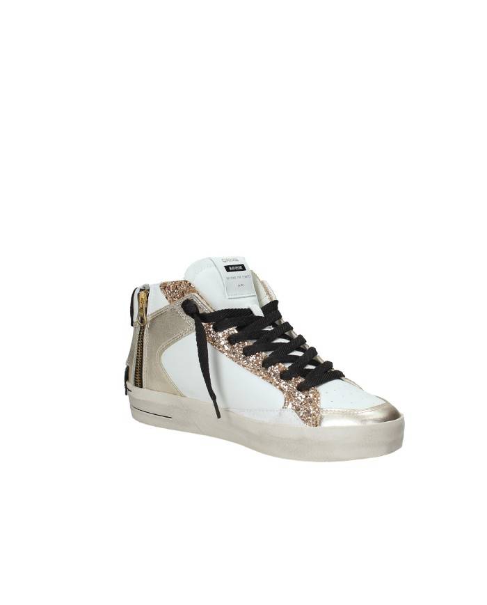 Crime London Sk8 Delux Mid.21150 Sneaker alta con glitter e zip in pelle di vitello Bianco e Oro