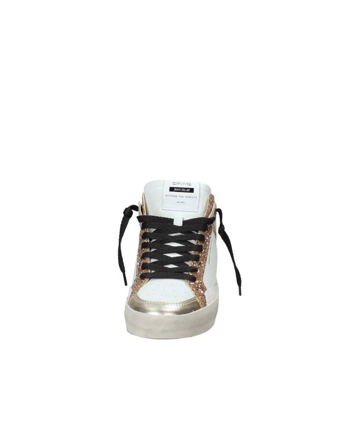 Crime London Sk8 Delux Mid.21150 Sneaker alta con glitter e zip in pelle di vitello Bianco e Oro