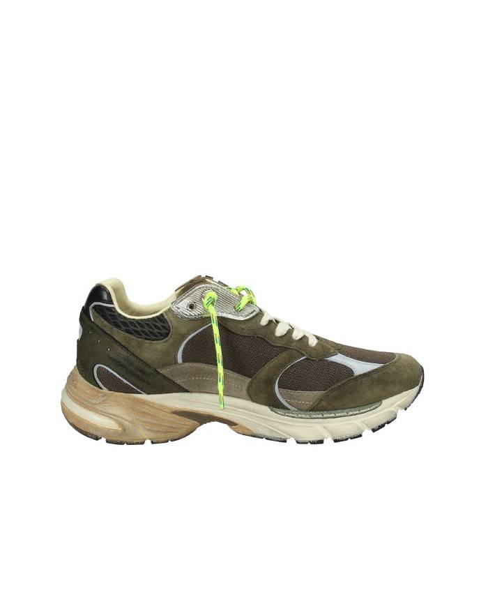 Crime London Fugitive.11301 Sneaker running uomo in camoscio e tessuto Verde Militare