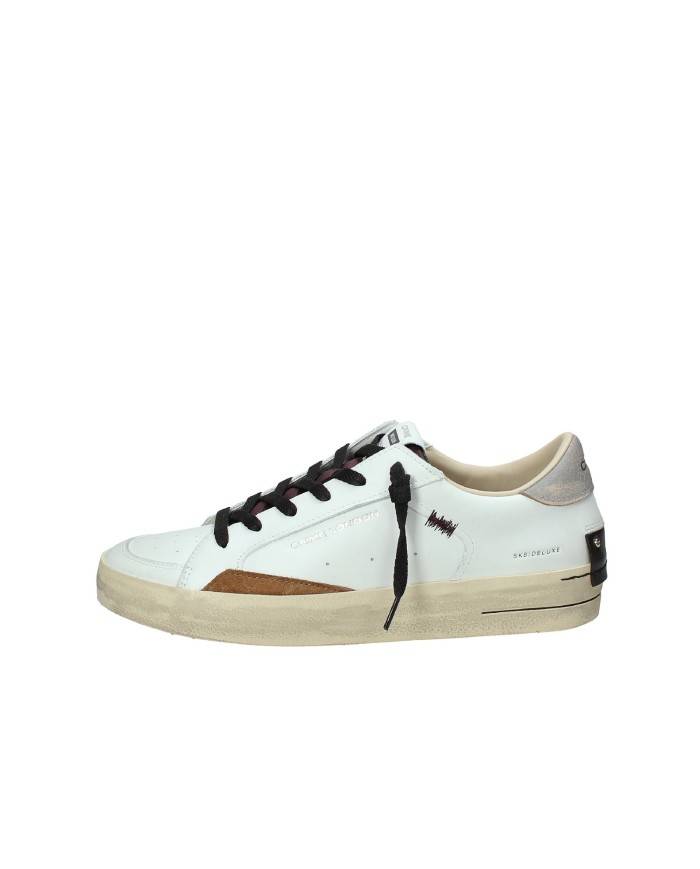 Crime London Sk8 Delux.11104 Sneaker basse uomo in pelle e patch camoscio Bianco e Marrone Crime London Sk8 Delux.11104 Sneaker basse uomo in pelle e patch camoscio Bianco e Marrone