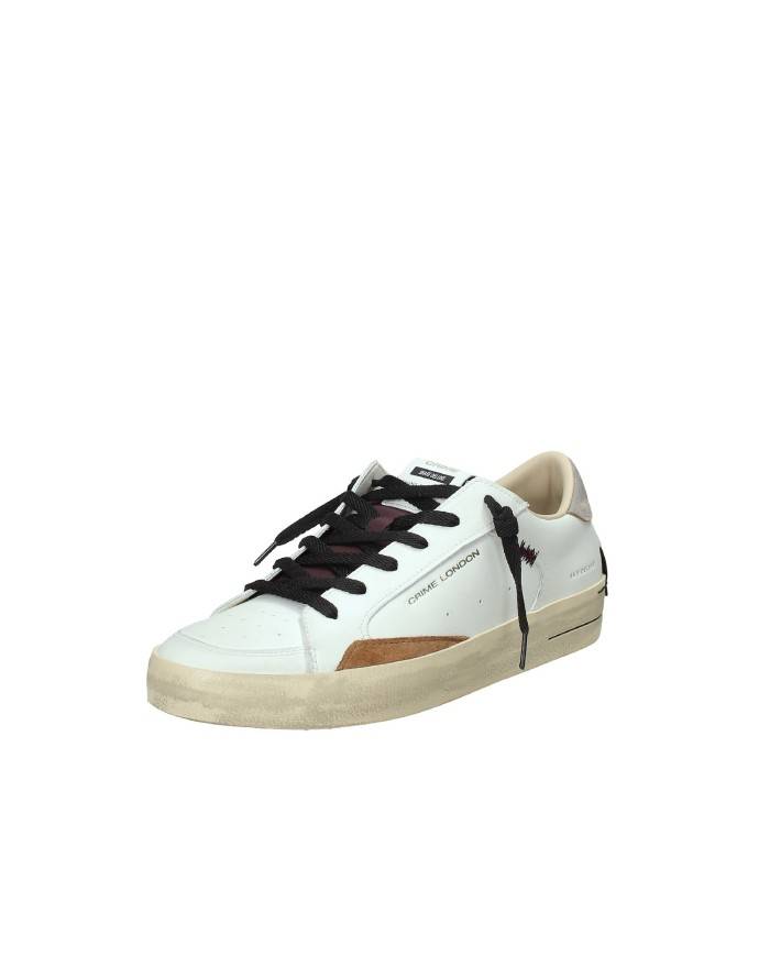 Crime London Sk8 Delux.11104 Sneaker basse uomo in pelle e patch camoscio Bianco e Marrone Crime London Sk8 Delux.11104 Sneaker basse uomo in pelle e patch camoscio Bianco e Marrone