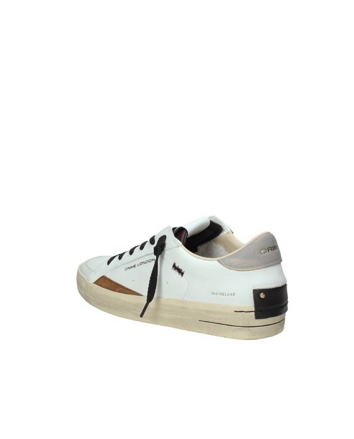 Crime London Sk8 Delux.11104 Sneaker basse uomo in pelle e patch camoscio Bianco e Marrone