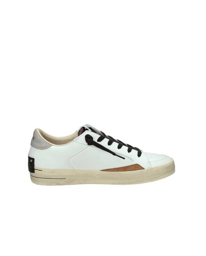 Crime London Sk8 Delux.11104 Sneaker basse uomo in pelle e patch camoscio Bianco e Marrone