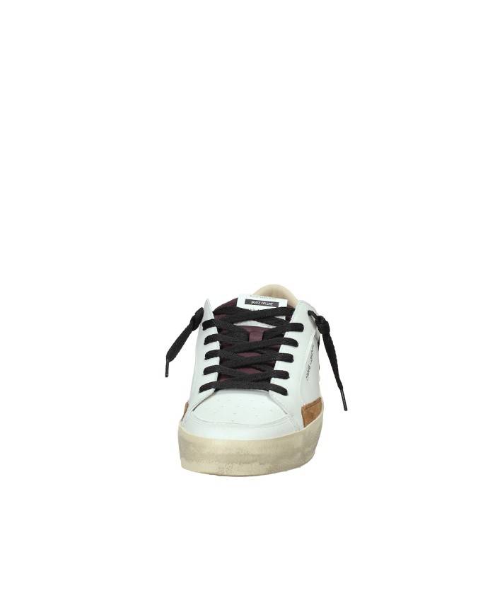 Crime London Sk8 Delux.11104 Sneaker basse uomo in pelle e patch camoscio Bianco e Marrone