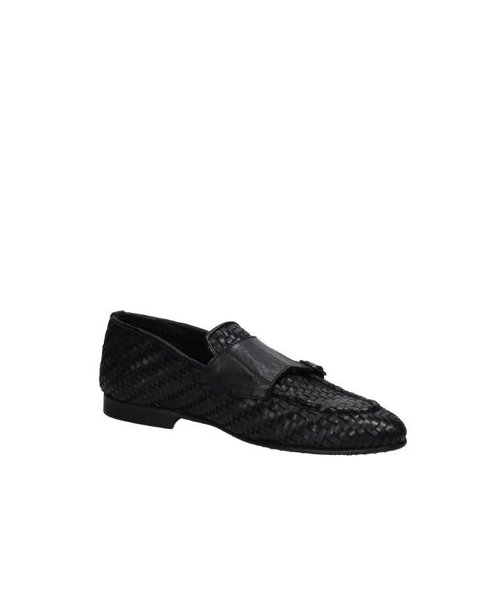 Pawelk's 22181 Mocassino in pelle intrecciata con due fibbie Nero Pawelk's 22181 Mocassino in pelle intrecciata con due fibbie Nero