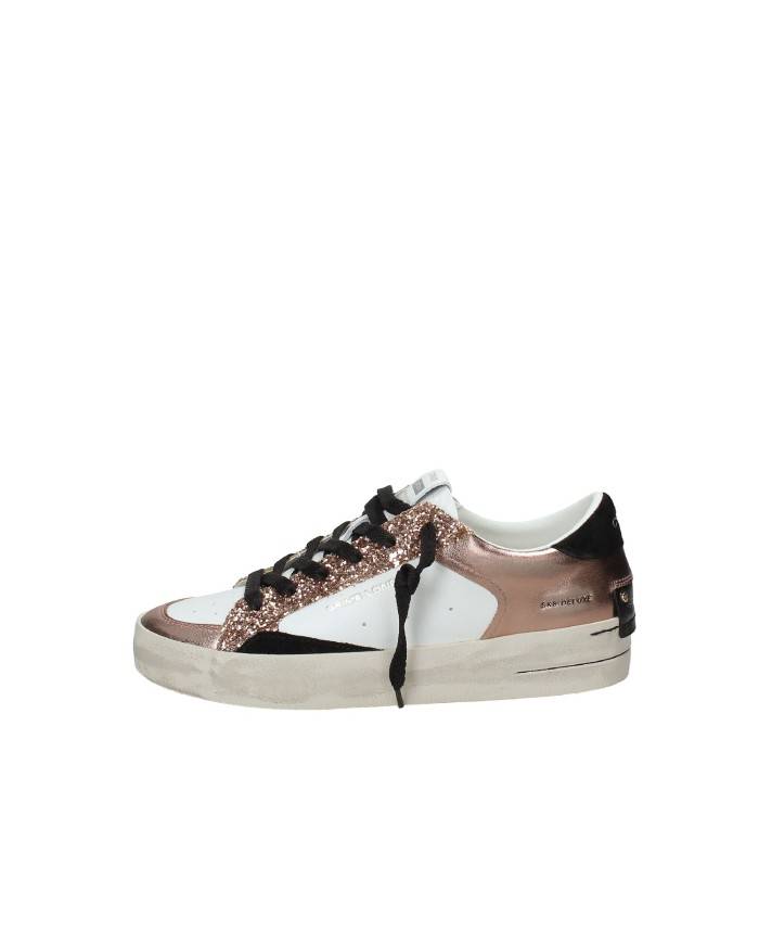 Crime London Sk8 Delux.25110 Sneaker basse donna in pelle e glitter Bianco e Rame