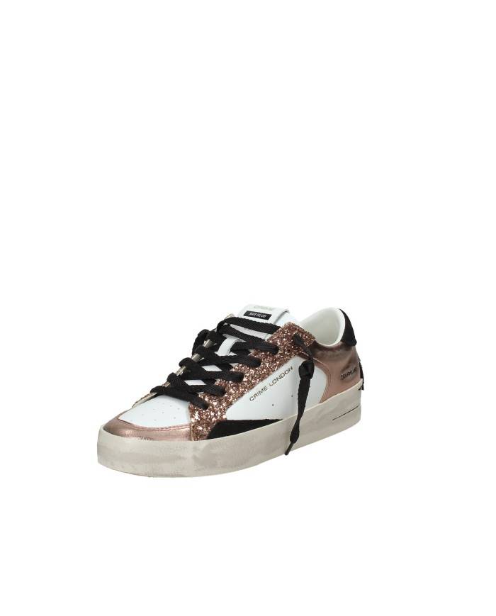 Crime London Sk8 Delux.25110 Sneaker basse donna in pelle e glitter Bianco e Rame