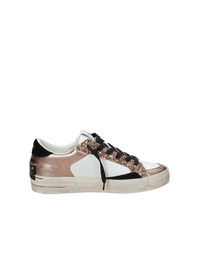 Crime London Sk8 Delux.25110 Sneaker basse donna in pelle e glitter Bianco e Rame