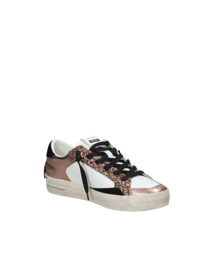 Crime London Sk8 Delux.25110 Sneaker basse donna in pelle e glitter Bianco e Rame