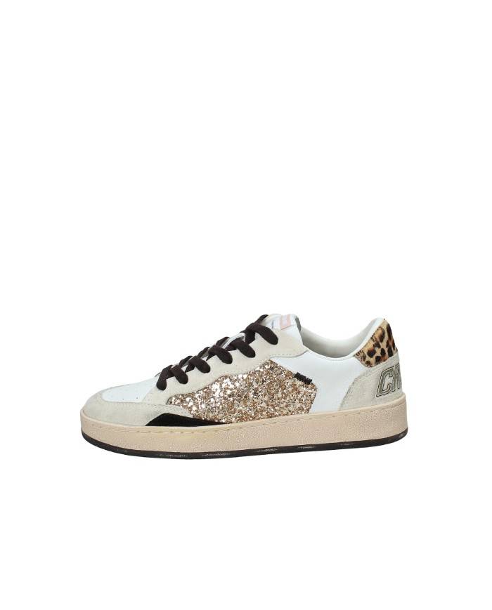 Crime London Chelsea.25206 Sneaker bassa donna glitter oro e pelle Bianco e Oro