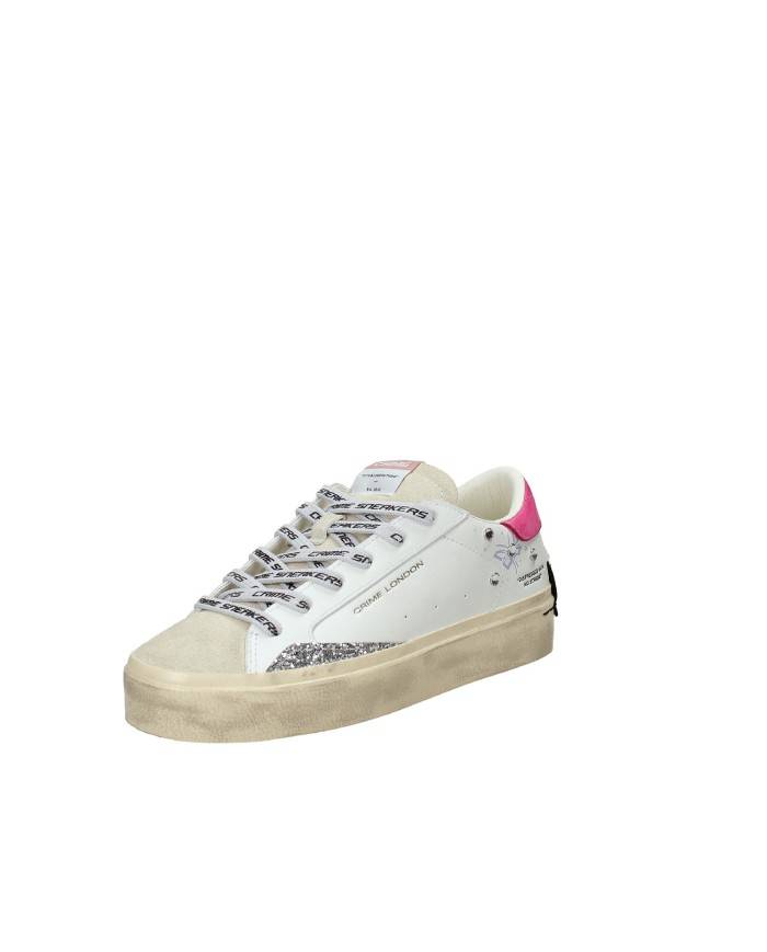 Crime London Distressed.25073 Sneaker bassa donna in pelle e camoscio Bianco e Fuxia