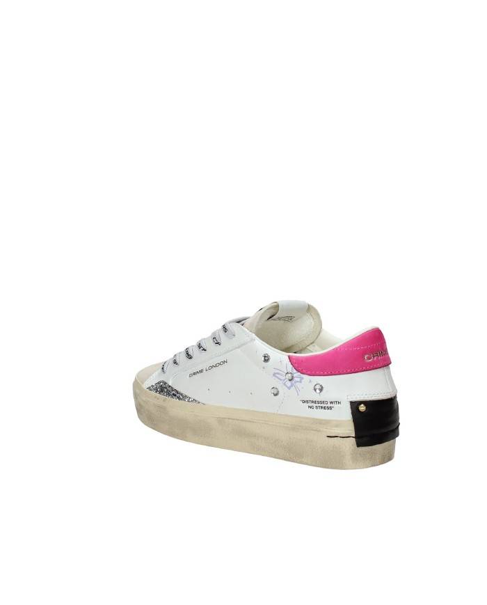 Crime London Distressed.25073 Sneaker bassa donna in pelle e camoscio Bianco e Fuxia