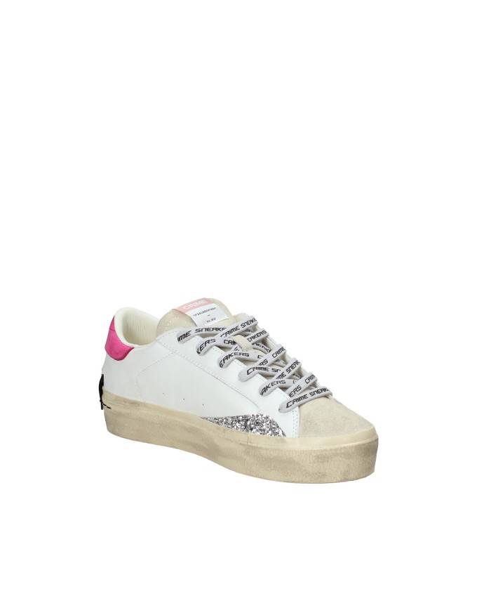 Crime London Distressed.25073 Sneaker bassa donna in pelle e camoscio Bianco e Fuxia