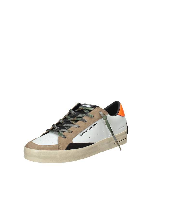 Crime London Sk8 Delux.11106 Sneaker basse uomo in pelle e patch camoscio Bianco e Taupe Crime London Sk8 Delux.11106 Sneaker basse uomo in pelle e patch camoscio Bianco e Taupe