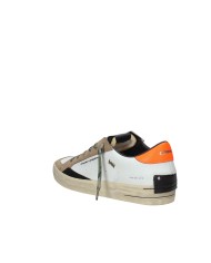 Crime London Sk8 Delux.11106 Sneaker basse uomo in pelle e patch camoscio Bianco e Taupe