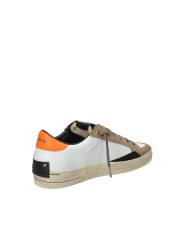 Crime London Sk8 Delux.11106 Sneaker basse uomo in pelle e patch camoscio Bianco e Taupe