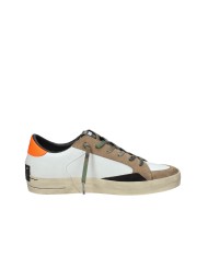 Crime London Sk8 Delux.11106 Sneaker basse uomo in pelle e patch camoscio Bianco e Taupe