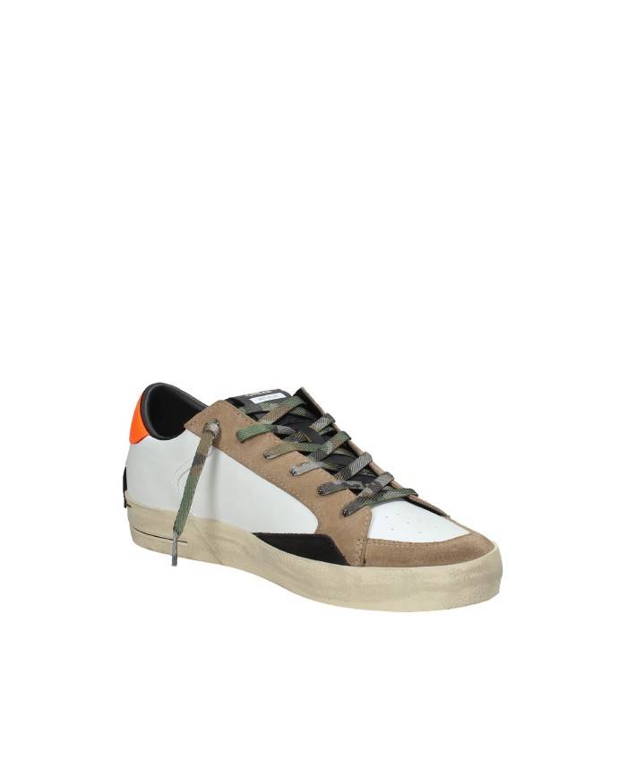 Crime London Sk8 Delux.11106 Sneaker basse uomo in pelle e patch camoscio Bianco e Taupe Crime London Sk8 Delux.11106 Sneaker basse uomo in pelle e patch camoscio Bianco e Taupe