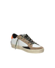 Crime London Sk8 Delux.11106 Sneaker basse uomo in pelle e patch camoscio Bianco e Taupe