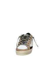 Crime London Sk8 Delux.11106 Sneaker basse uomo in pelle e patch camoscio Bianco e Taupe