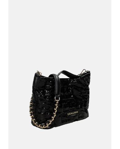 Ermanno Scervino 12401970 Borsa a amano e a spalla in ecopelle tessuto e strass Nero Ermanno Scervino 12401970 Borsa a amano e a spalla in ecopelle tessuto e strass Nero
