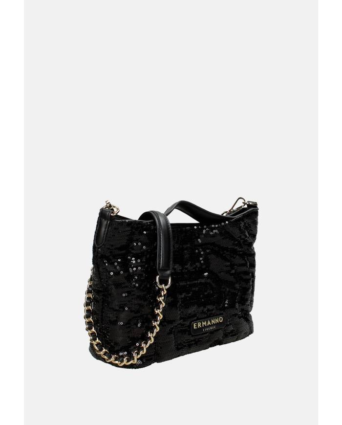 Ermanno Scervino 12401970 Borsa a amano e a spalla in ecopelle tessuto e strass Nero Ermanno Scervino 12401970 Borsa a amano e a spalla in ecopelle tessuto e strass Nero