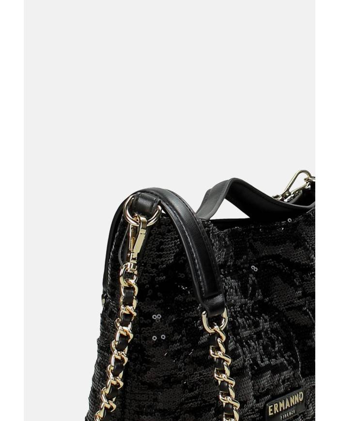 Ermanno Scervino 12401970 Borsa a amano e a spalla in ecopelle tessuto e strass Nero Ermanno Scervino 12401970 Borsa a amano e a spalla in ecopelle tessuto e strass Nero